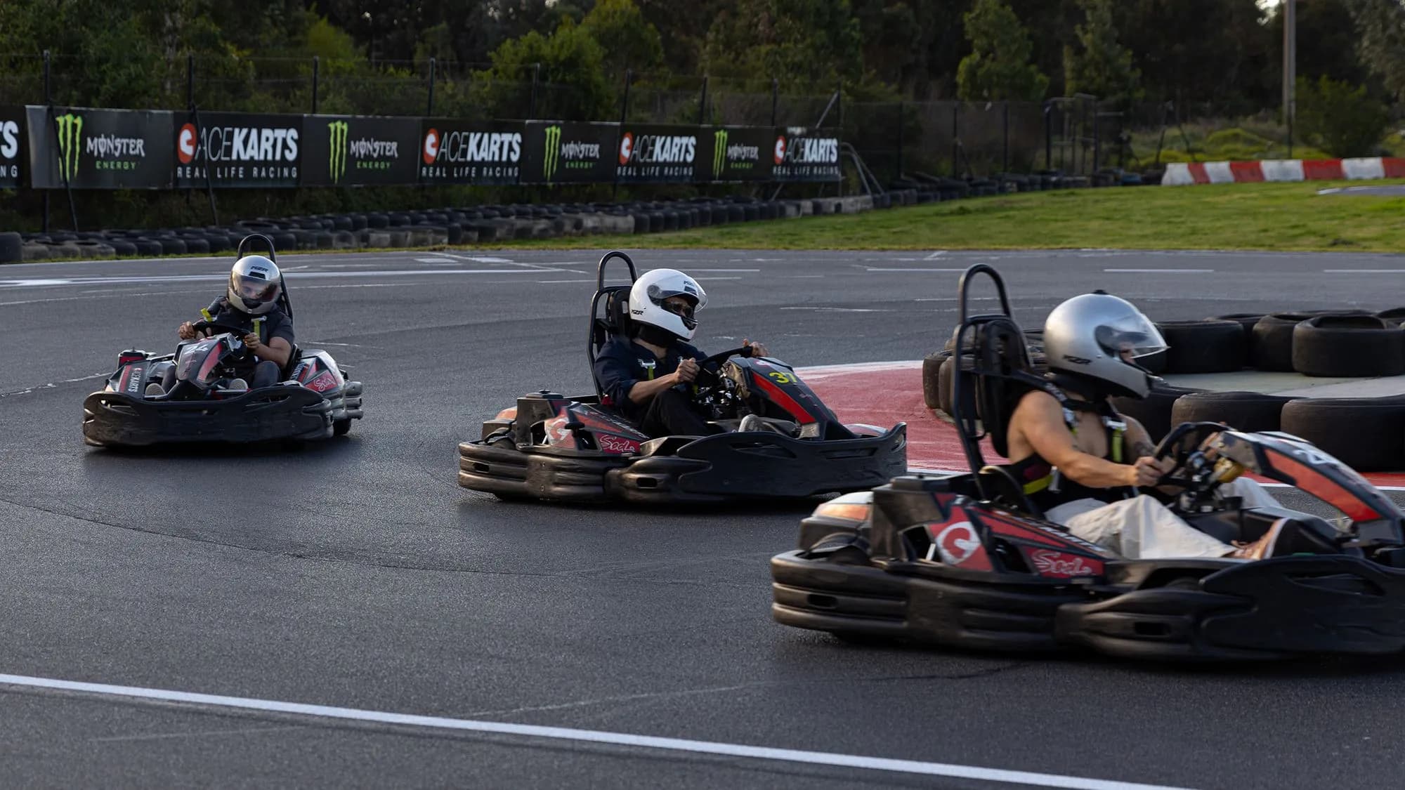 Ace Karts racing on the outdoor circuit